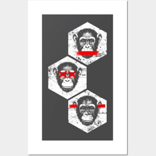 3 Grunge Monkeys (Dark Shirts) Posters and Art